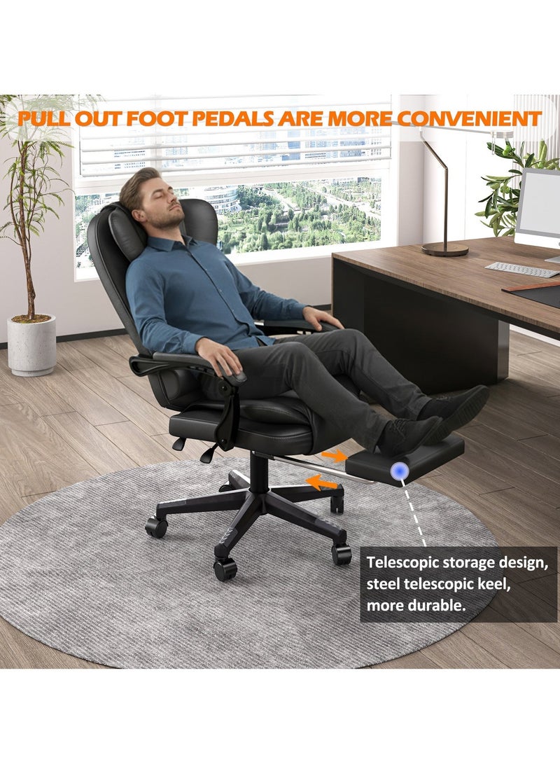 Castlery Ergonomic Office Chair, 90°-135° Reclining, Adjustable Height & 360° Swivel, High Back Executive Computer Desk Chair with Lumbar Support & Footrest, High-Density Foam（Black） - Image 4